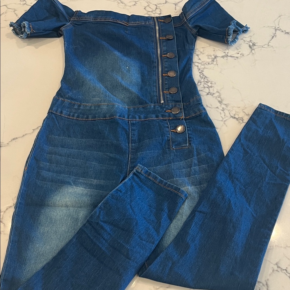 VIP Women's Off-Shoulder Denim Jumpsuit
